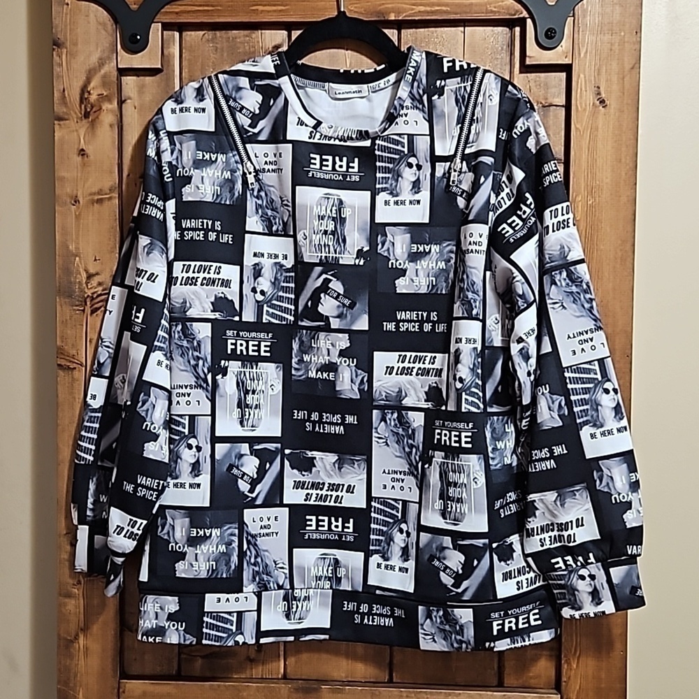 Leahmatin Japanese Graphic Zipper Pullover M